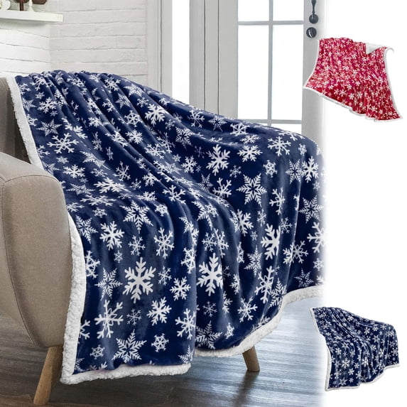 Christmas Throw Blanket, Snowflake Pattern Decoration, Fleece, Plush, Warm, Cozy Reversible Microfiber Holiday Blanket 27.5x39 Inches