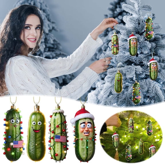 Christmas Tree Acrylic Flat Smiling Hanging Ornaments Cute Cucumber Shape Flag Decorations, Xmas Ornaments, Suitable for Holiday Parties New Year Christmas Decorations 3.15 Inch