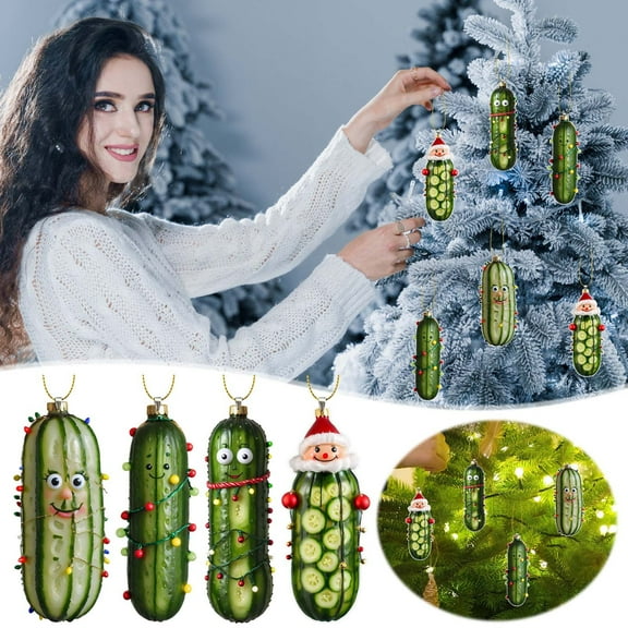 Christmas Tree Acrylic Flat Smiling Tree Hanging Ornaments Cute Cucumber Shape Decorations, Xmas Ornaments, Suitable for Holiday Parties and Christmas Decorations 3.15 Inch