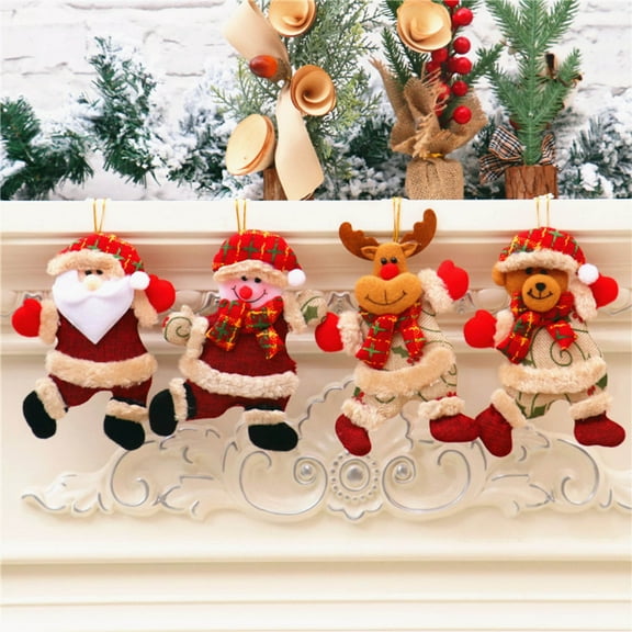 Christmas Tree Hanging Decorations Xmas Ornaments Doll Dancing Old Man Snowman Deer Bear Flat Cloth Doll Pendant Christmas Home Accessories, 7inch 5Pcs