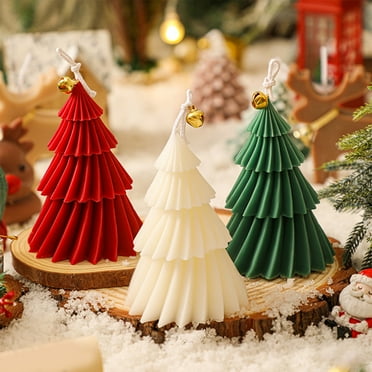 Rojia Christmas Tree Shape Candle with Bell, Christmas Themed Candle Christmas Scented Candle for Relaxation Party Holiday New Year Gift Decoration 4.7 Inch