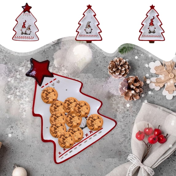 Christmas Tree Shape Gnome Santa Claus Pattern Plate Dishware