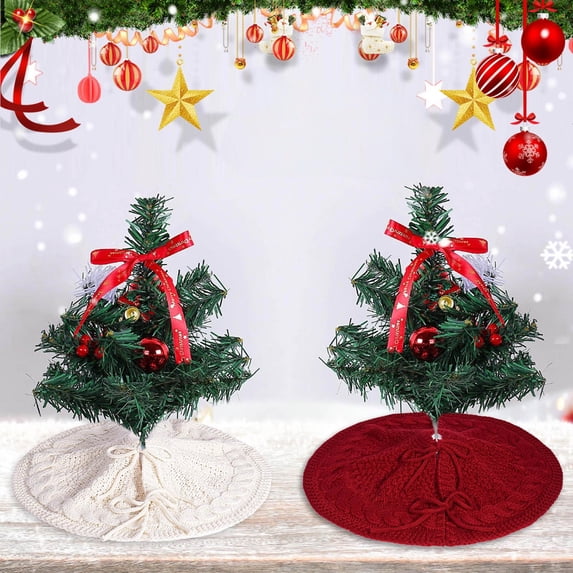 Christmas Tree Skirt 18 Inches, Braided Knit Round Wine Red Tree Skirt, Thick Rustic Christmas Tree Decorations Neutral Christmas Decor Christmas Tree Skirts for Xmas Home Party Supplies
