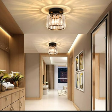 Rojia Crystal Ceiling Light Fixture, Modern Semi Flush Mount Ceiling Light Shadow, Small Crystal Ceiling Chandelier for Hallway Living-Room Bedroom Entrance Walk-in Closet
