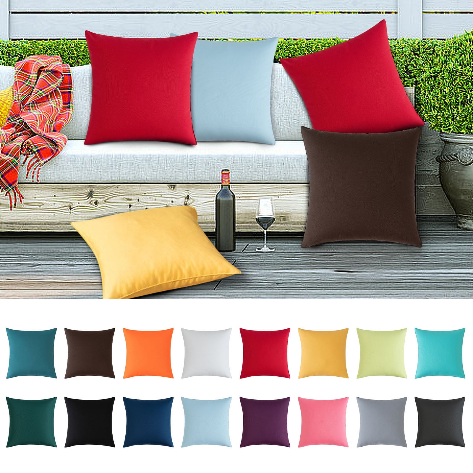 Decorative Outdoor Waterproof Pillow Covers Square Garden Cushion Cases Oxford Cloth Throw Pillow Cover for Tent Sofa Couch 18x18 Inch