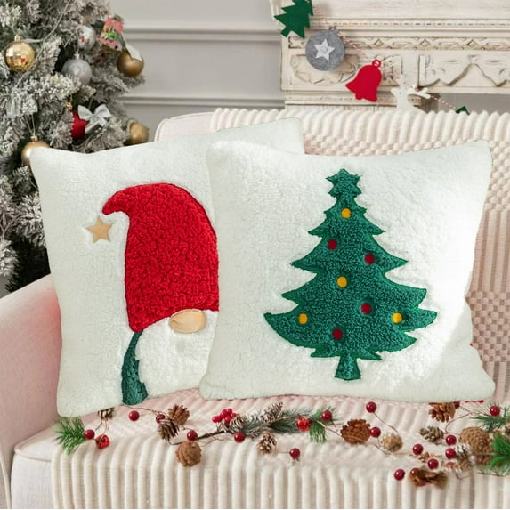 Design Elegant Tree Gnome Wool Decorative Throw Pillow (18 in x 18 in) Christmas Pillow for Couches & Beds, Easy Care & Low Maintenance Winter, Home D茅cor