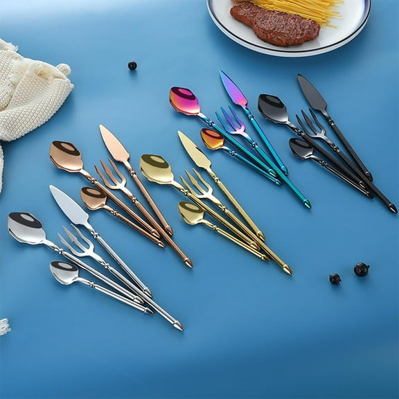 Design Unique Silverware Set, Artistic Stainless Steel Cutlery Tableware Set of 4 Pcs, Craft Flatware Set with Double-edged Knife, Mirror Polished, Dishwasher Safe