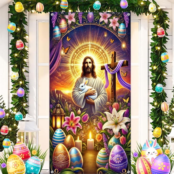 Easter Bunny Door Banner Background Fabric Clearance, Happy Easter Theme Decoration