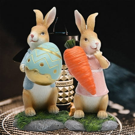 Easter Bunny Figurines, Resin Rabbits with Carrot or Easter Egg, Cute Spring Bunny Decor for Home, Tabletop Gift, 5.5" Tall