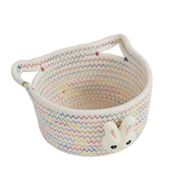 Easter Bunny Storage Basket, Small Woven Cotton Rope Storage Basket, Cute Storage Bin Dog Cat Pet Toy Box Cosmetic Snacks Storage Basket for Home White