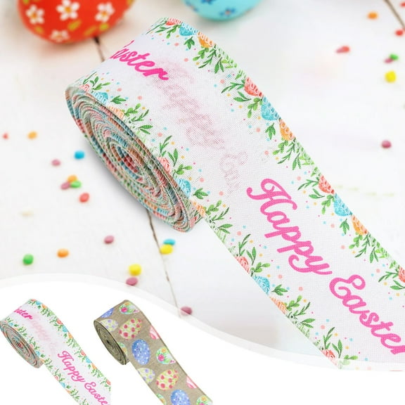 Easter Ribbon for Wreath Bow Wrapping Gifts, Happy Easter Ribbon for Gift Wrapping Decoration Party Supplies Craft 2.5" X 5 Yard Wired Spring Easter Theme Wreath Ribbon