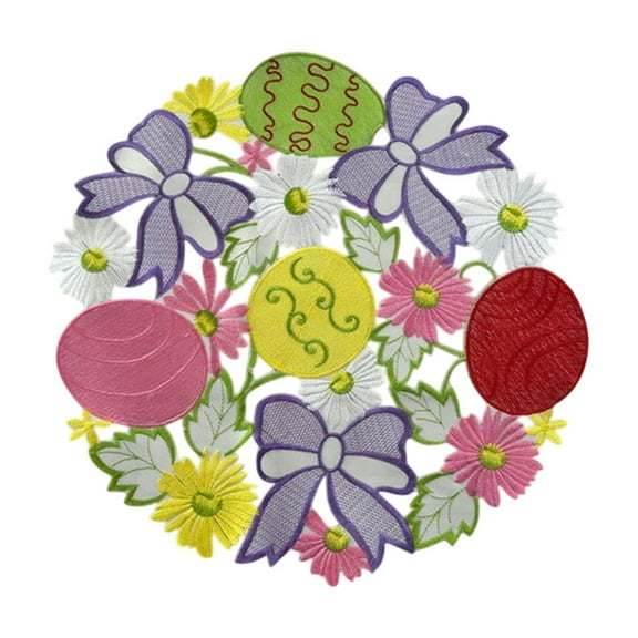 Easter Table Placemats, Embroidered Eggs Place Mats for Dining Table, Cute 13.7 Inch Round Doilies for Spring Home Decor, Easter Table Mats with Rabbits and Butterflies