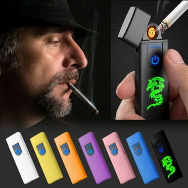 Rojia Electronic Lighter, Cool USB Rechargeable Lighter Touch Ignition Cycle Charging Lighter,Windproof Plasma Lighter for Men, LED Battery Indicator Flameless Lighter Boyfriends Father Gifts