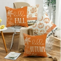 Fall Pillow Covers, 18x18in for Fall Decor Buffalo Plaid Pumpkin Maple Leaves Outdoor Pillows Decorative Throw Pillows Farmhouse Thanksgiving Decor Autumn Cushion Case for Couch Sofa