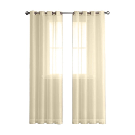 Faux Linen Translucent Curtains, Gradient Semi Voile Grommet Top Window Curtains for Bedroom and Living Room, Set of 2 Panels, 39 x 98 Inches Long
