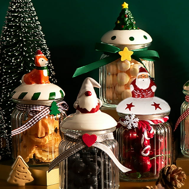 Rojia Food Containers Clear Glass Jar with Lid Christmas Candy Biscuit