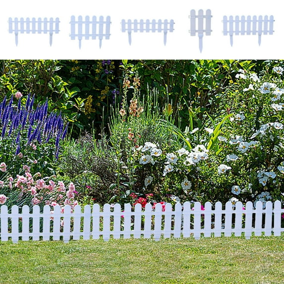 Garden Fence,Insert White Plastic Fence Garden Picket Fence Edgings Lawn Flowerbeds Plant Borders Yard Decorative