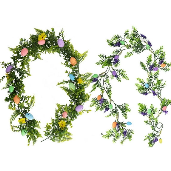 Garland 6.56 FT Easter Artificial Garlands with Easter Eggs, Spring Floral Garland Decor for Home Kitchen Fireplace Indoor Outdoor Holiday Party