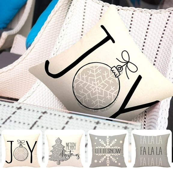 Gray Christmas Pillow Covers, 18"x18" Farmhouse Christmas Decorations Merry Tree Joy Let It Snow Fa La La Winter Holiday Decor Throw Cushion Case for Home Couch