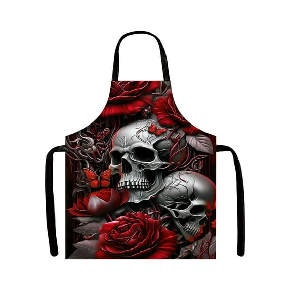 Halloween Apron For Men And Women, Premium Skull Rose Pattern Gothic Holiday Decorative Apron for Kitchen, Dining Room, Cooking