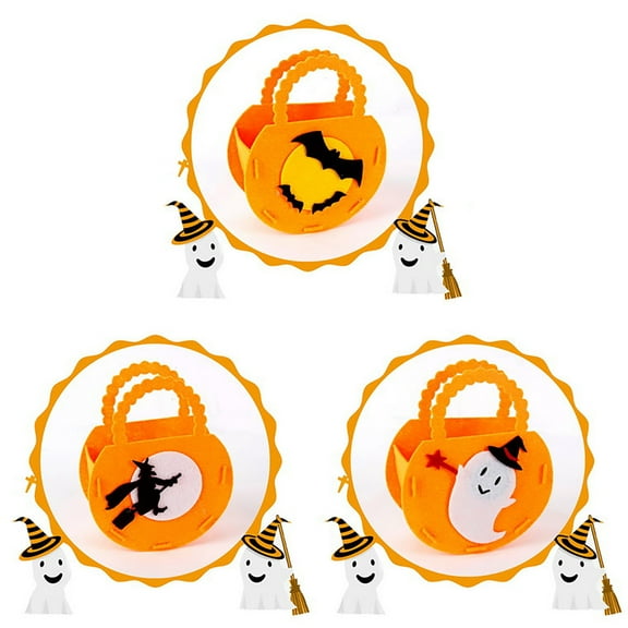 Halloween Candy Bags, Spooky Candy Bags, Pumpkin Bucket Non-Woven Tote Bags, Felt Cloth Goodie Bag with Handles, Halloween Treat Bags for Party Favors Snacks Chocolates Crayons Toys