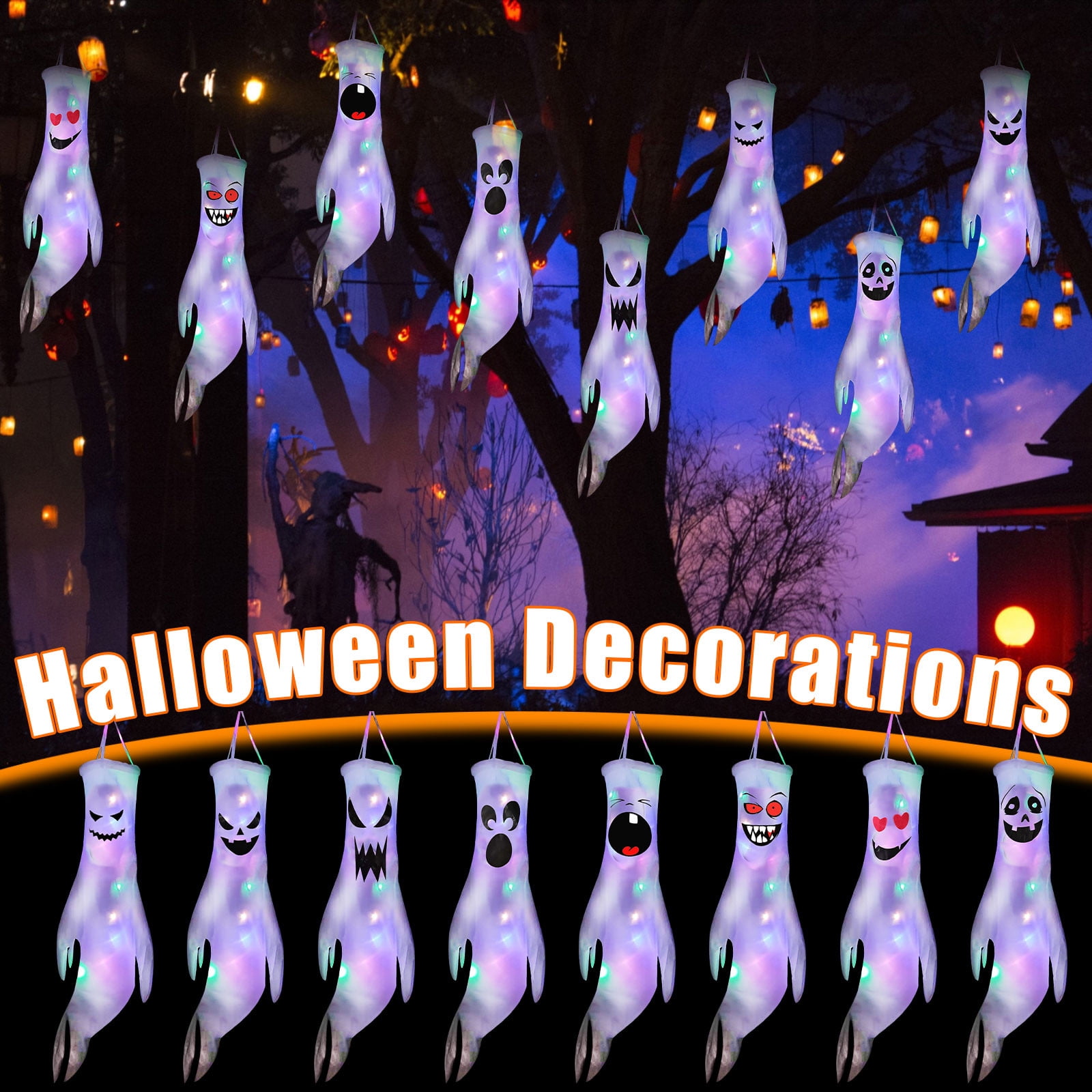 Ghost Windsock Halloween Ghost Windsocks Hanging Decorations, Scary Light Up Ghost ...