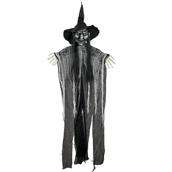 Halloween Hanging Witch Outdoor 37.7鈥? Skeleton Witch Halloween Decorations Outside, Scary Flying Ghost for Haunted House Yard Porch Party Supplies Decor