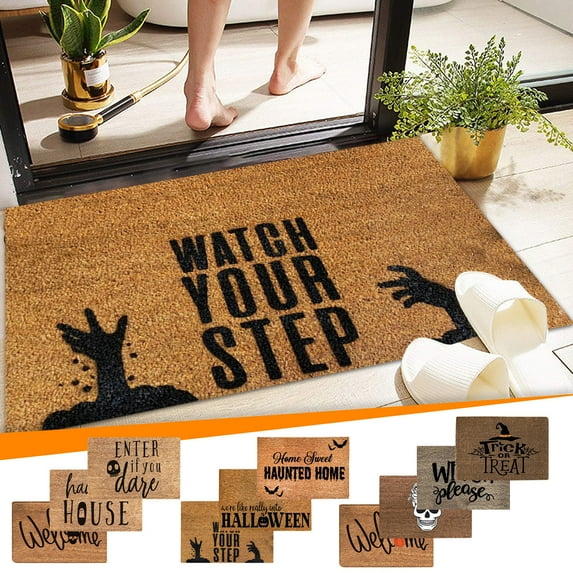 Rojia Halloween Theme Mat, Halloween Door Mat Home Decorations, Non-Slip Pumpkin Welcome Doormat for Front Door, Indoor Outdoor Fall Rug for Home Kitchen Floor Halloween Decor, 16 X 24 Inch