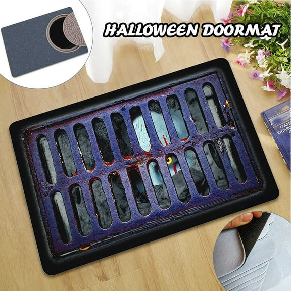 Halloween Three-Dimensional Illusion Door Mat, Halloween Door Mat, Halloween Sewer Doormat, Horror Movie Clown Halloween Area Rug Decorations Indoor and Outdoor Welcome Doormat