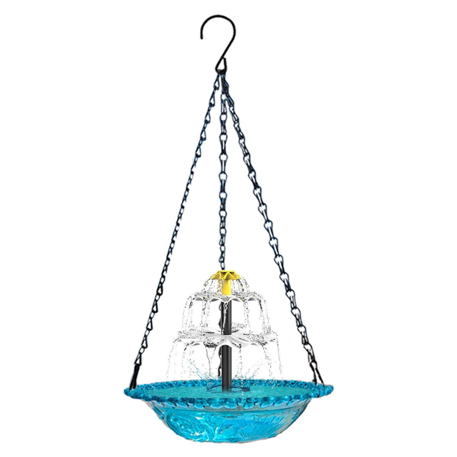 Hanging Bird Bath, Bird Bath Bowl with Solar Floor Plug, Metal Bird Bath Bowl Powered by Water Fountain Pump for Outdoor Garden, 18x9.25 Inch