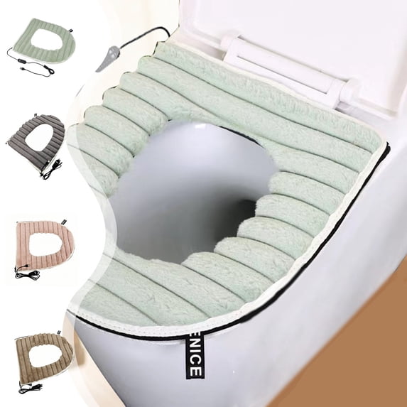 Heated Toilet Seat Cover,USB Powered Toilet Seat Warmer with Charger,5-Speed Adjustable Temperature and Timing Function,Toilet Seat Cover with Soft Plush Fabric,Easy To Clean