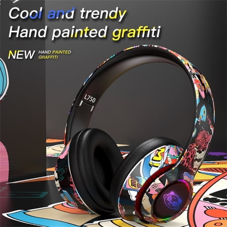 L750 Cartoon Pattern Design Headphones Bluetooth 5.1 Headset Wireless Gamer with Mic RGB LED Light for Kids PC Gamer Earphone Support TF Card