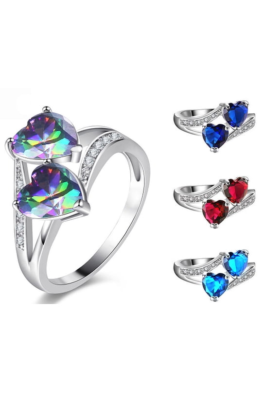 Ladies Fashion Diamond Set Love Heart Geometric Design Ring, Valentine's Day Special Ring Jewelry Gift for Girlfriend Woman Companion Couple Decoration