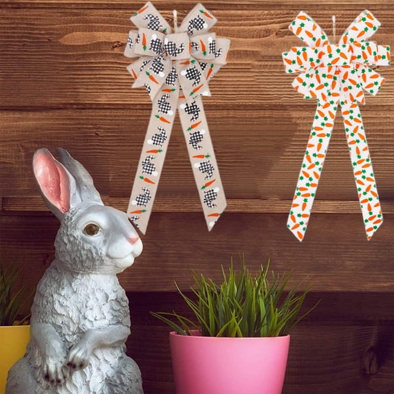Large Easter Wreath Bows,Spring Easter Basket Bows with Carrot and Bunny Pattern, Multilayer Burlap Tree Topper Bows for Wreath Decoration Front Door Wall Decor, 23.6X10.6 Inch