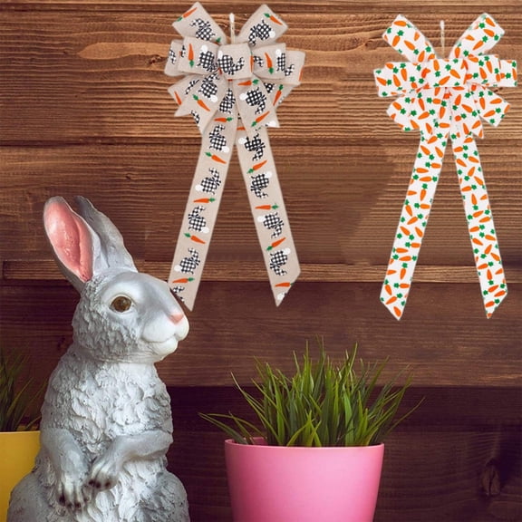 Large Easter Wreath Bows,Spring Easter Basket Bows with Carrot and Bunny Pattern, Multilayer Burlap Tree Topper Bows for Wreath Decoration Front Door Wall Decor, 23.6X10.6 Inch
