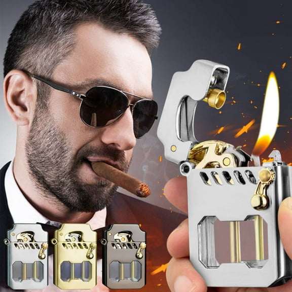 Mecha Metal Rocker Lighter, Retro Transparent Oil Tank Metal Rocker Kerosene Windproof Lighter, Unique Gift for Men Grandpa Father