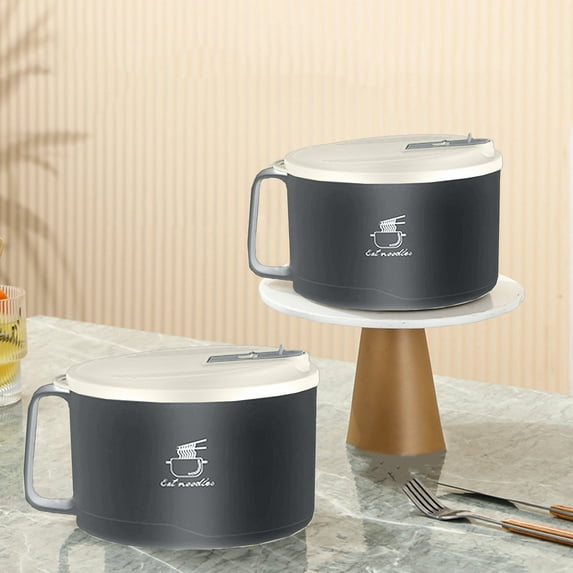 Microwave Ramen Bowl with Handles, Soup Bowl with Lid and 304 Stainless Steel Liner Heat insulation and anti scalding, for Soup and Instant Noodles,Oatmeal, Gumbo, Salad (1100ml/37oz)