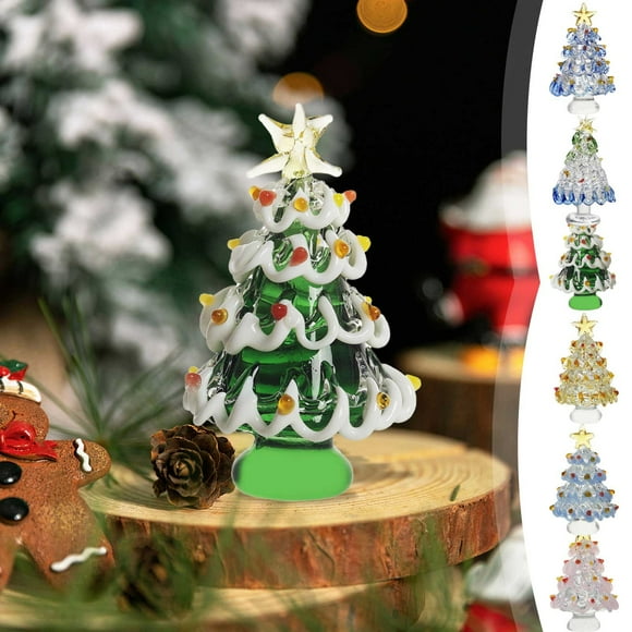 Rojia Mini Crystal Glass Christmas Tree Tabletop Decoration 2.4" Christmas Tree Figurine Desk Xmas Trees Crafts Gifts Holiday Centerpiece Table Decorations for Bedroom Office Home Party Decor