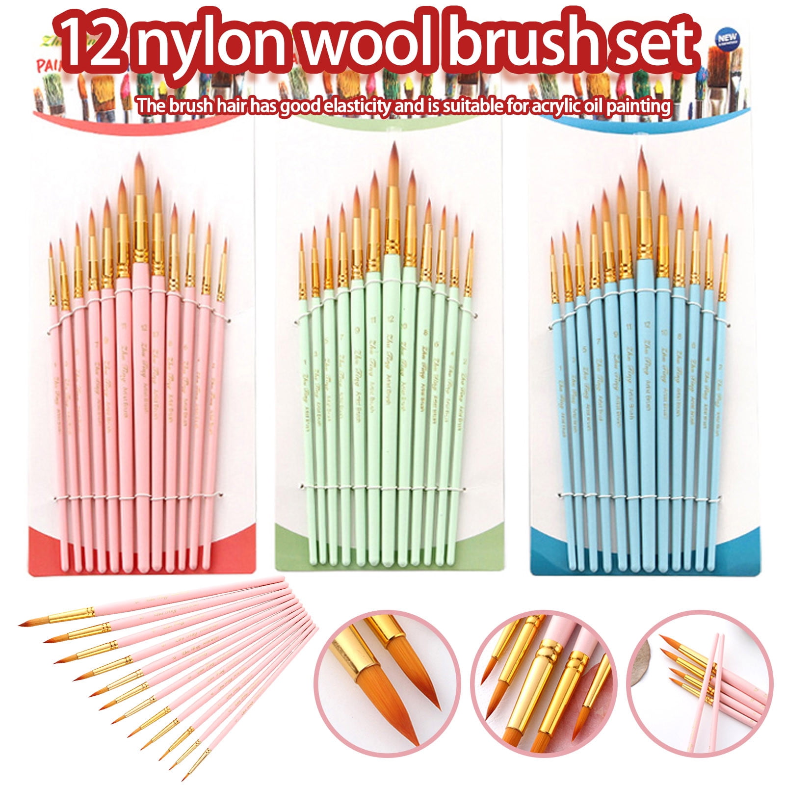 Paint Brushes Set, 12 Pcs Paint Brushes for Acrylic Painting, Oil Watercolor Acrylic Paint Brush, Artist Paintbrushes for Canvas, Kids Adult Drawing Arts Crafts Supplies