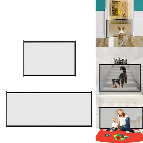 Pet Safety Guard Mesh Dog Gate, Pet Gate Magic for Dogs, Portable Folding Children's Gate Install Anywhere Easy-Series Wide Fence Hall Doorway and Stair, 43.31x28.35in, Black