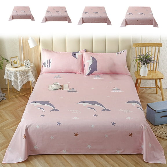 Pink Ocean Dolphin Sailboat Sheet, Thickened Polyester Autumn and Winter Warm Sheet Bedding, Multi-size