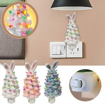 Plug-in Decorative Lamp Easter Bunny Ceramic Tabletop Tree 6.3" Pre-Lit Rabbit Figurines with Colorful Lamp Beads and Bunny Ear Top Spring Easter Holiday Decor Gifts