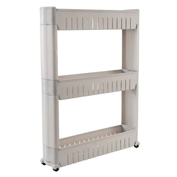 Portable Slim Plastic Rolling Laundry Utility Cart, Storage Organizer Trolley, Easy to Slide and 3 Heavy-Duty Shelves, for Laundry, Utility Room, Kitchen or Pantry Storage