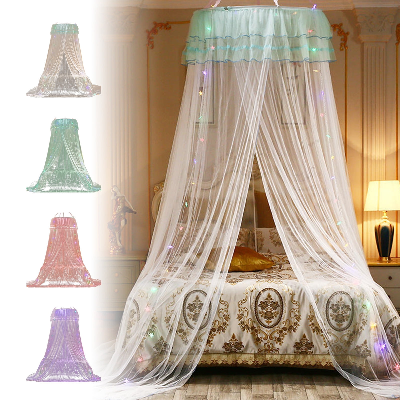 Princess Bed Canopy for Girls,Bed Canopy Curtain, Double Layer Sheer Mesh Dome Bed Curtain, Round Lace Princess Mosquito Net Tent for Crib, Single Bed, Twin Bed