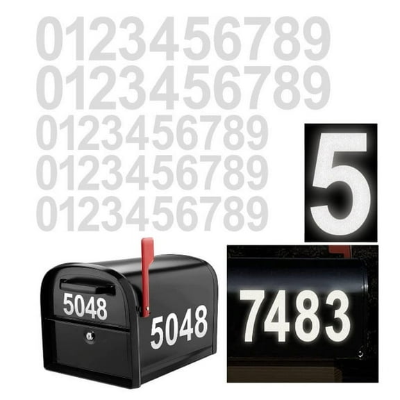 Reflective Mailbox Number for Outside, 3.8 Inch 3 Sets Vinyl Waterproof White Mailbox Numbers Stickers, Strong Self-adhesive House Adress Numbers for Mailbox Door Signs Trucks (Number 0-9)