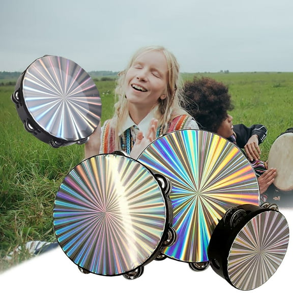 Reflective Tambourine Hand Held Drum Double Row Tambourines Used for Church KTV Adult Party Dance Instruments, 7.9 Inch