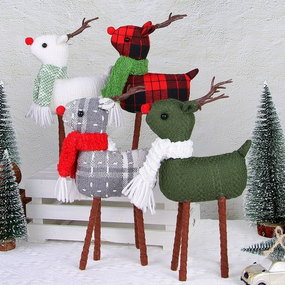 Reindeer Christmas Indoor Decoration, Standing Christmas Elk Decor, Handmade Plush Swedish Santa Elk Figurines Christmas for Home, 5.5x10.6 Inch