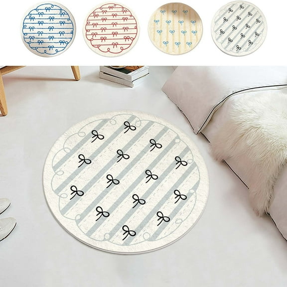 Round Rug 23.6" Bow Tie Desk Chair Mat Blue Desk Chair Mat Hard Floor Protector Non Slip Computer Desk Mat for Home Decor