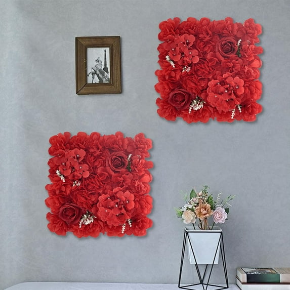 Silk Flower Wall Panels Backdrop 13.7inch x 13.7inch, Floral Wall Mat DIY Handmade Fake Flower Screen for Photo Photography Party Wedding Backdrop Wall Background Decor