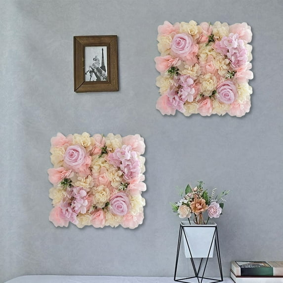 Silk Flower Wall Panels Backdrop 13.7inch x 13.7inch, Floral Wall Mat DIY Handmade Fake Flower Screen for Photo Photography Party Wedding Backdrop Wall Background Decor